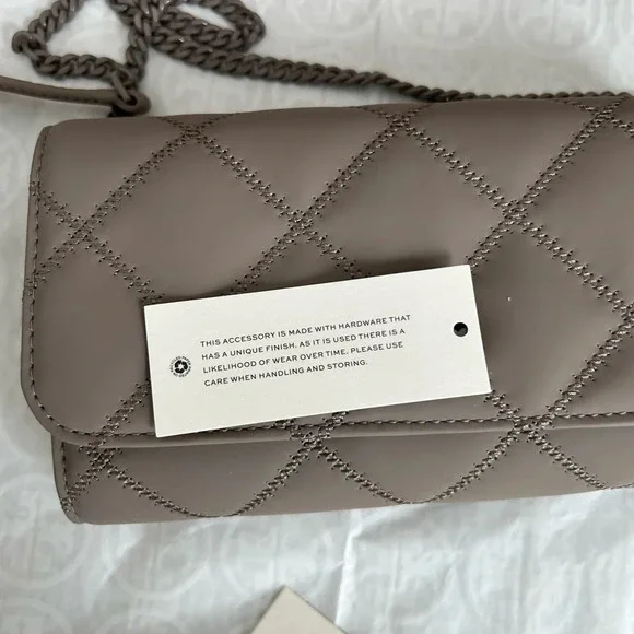 Tory Burch Willa Matte Chain Wallet Crossbody Bag Gray Heron Silver Grey - Picture 12 of 12